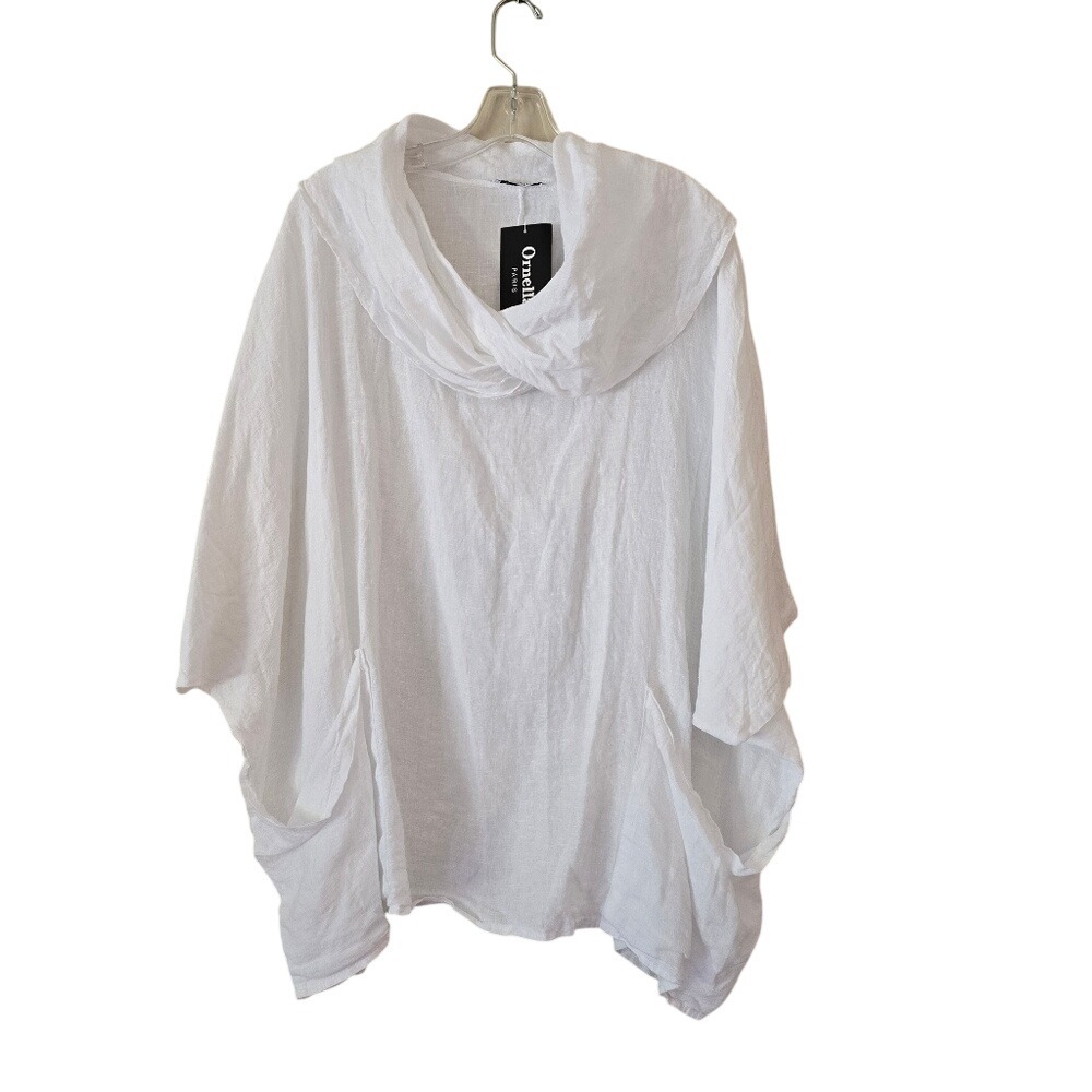 ORNELLA Paris White Oversized Cowl Neck Lagenlook Top Size XL 100% Linen